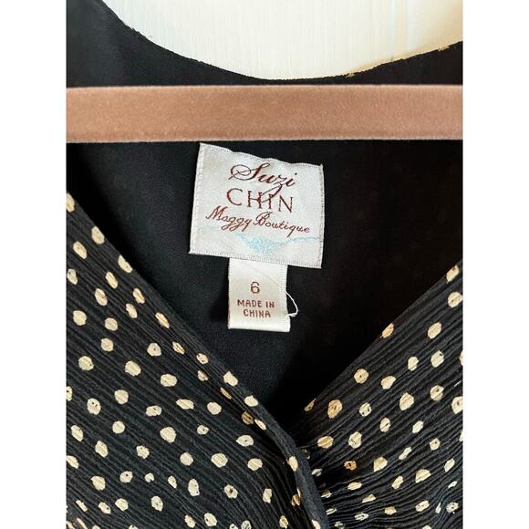 Suzi Chin 100% Silk Short Dress Short Sleeve Brown Y2K Pattern Size 6 Side Zip - Picture 4 of 6